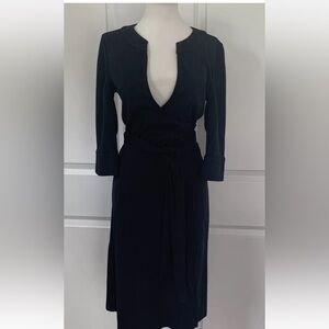 DIANE VON FURSTENBERG sz 8 Wool Jersey Wrap Dress 3/4 sleeve Black LBD